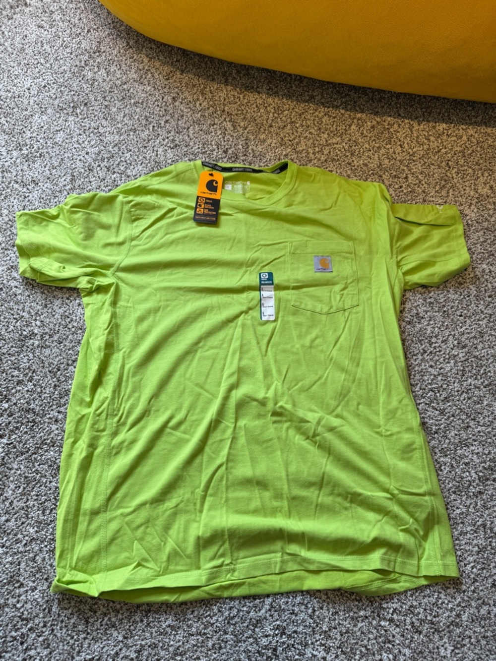 Carhartt Force1 Men’s Short Sleeve Pocket Tee in High Visibility Lime Green
